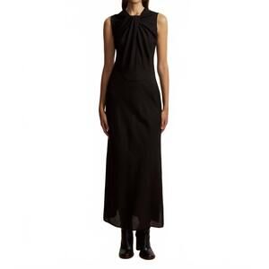 NEW MARINA MOSCONE lightweight wool twist panelled dress in black